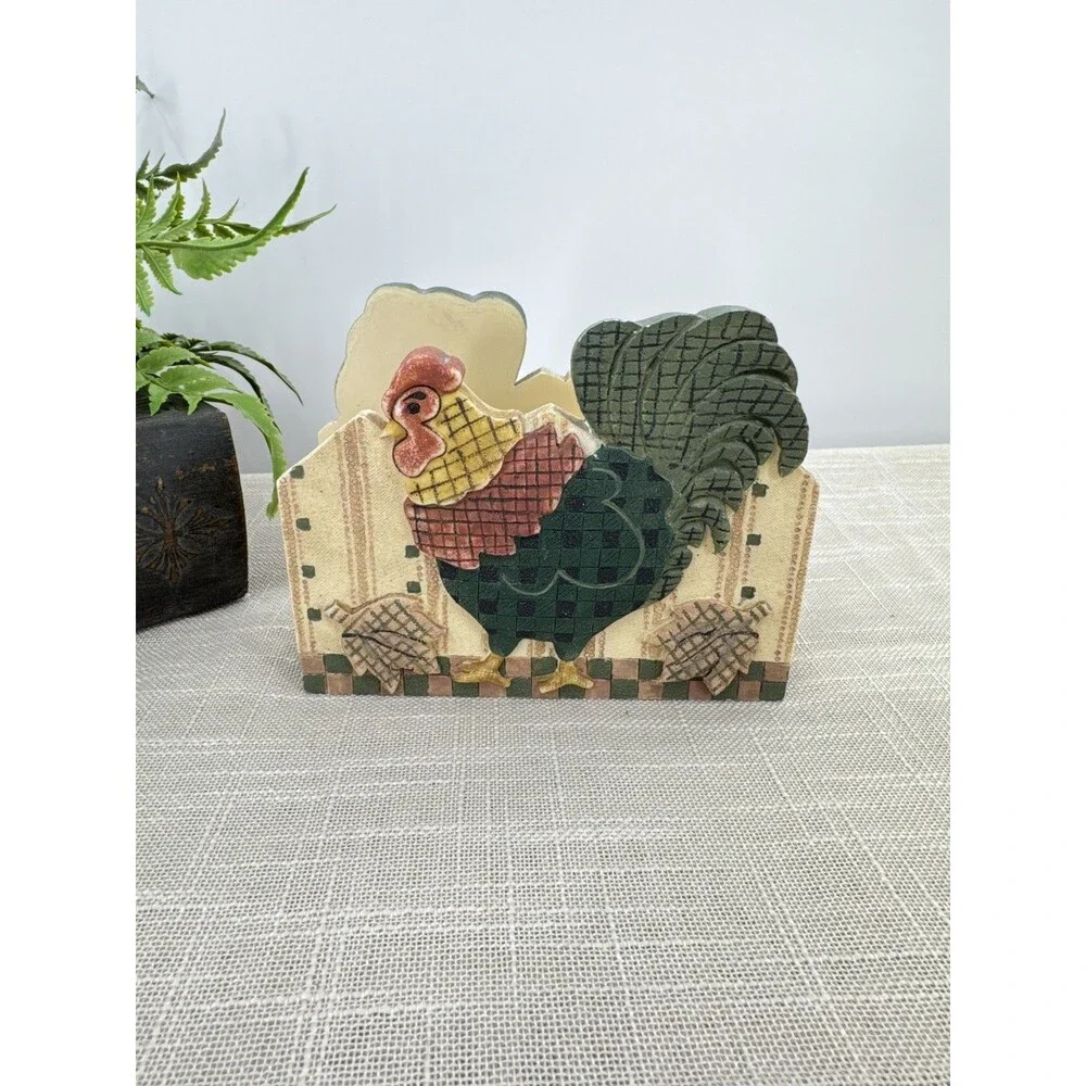 Vintage Rooster Hand Painted Resin Letter Napkin Holder Farmcore Country